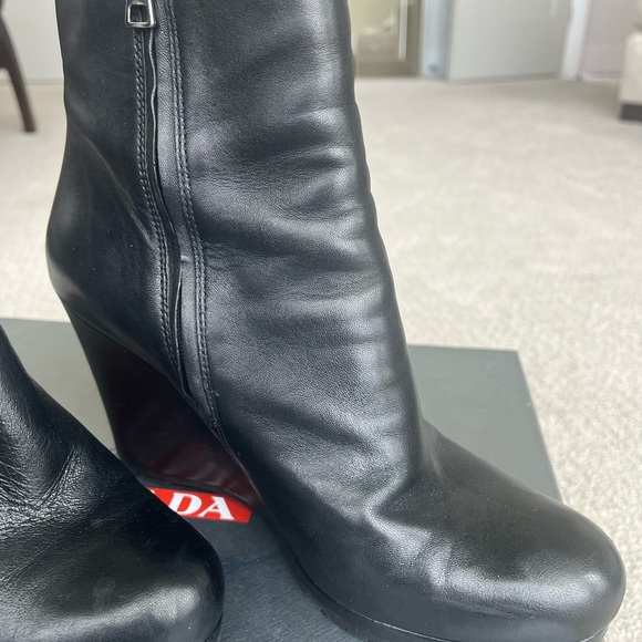 Prada Black Leather Wedge Boots ankle 39.5 excellent condition - Picture 5 of 14